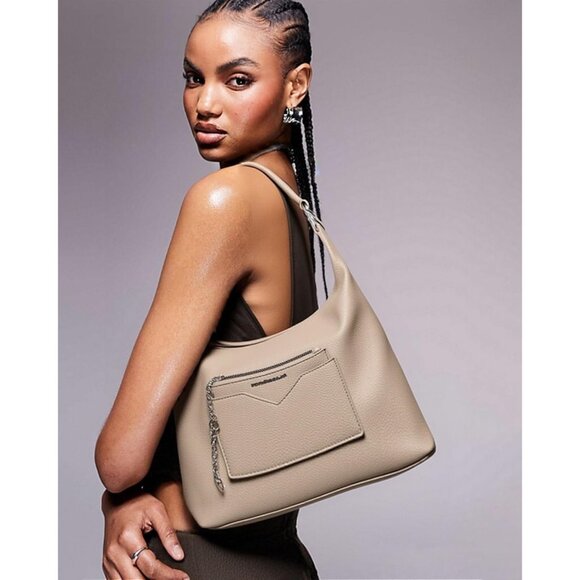 Newbella Women's Nude Soft PU Leather Shoulder Tote Hobo Purses with Zipper - Picture 6 of 7